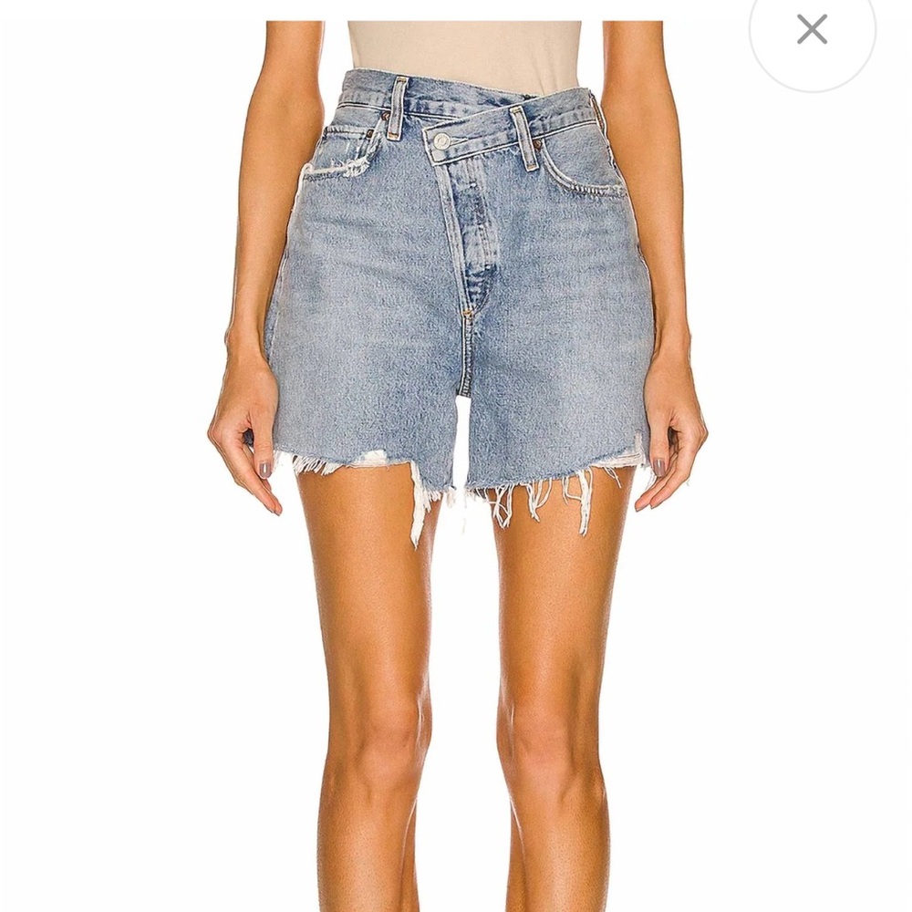 Agolde Blue Jean Shorts Distressed Cutoff